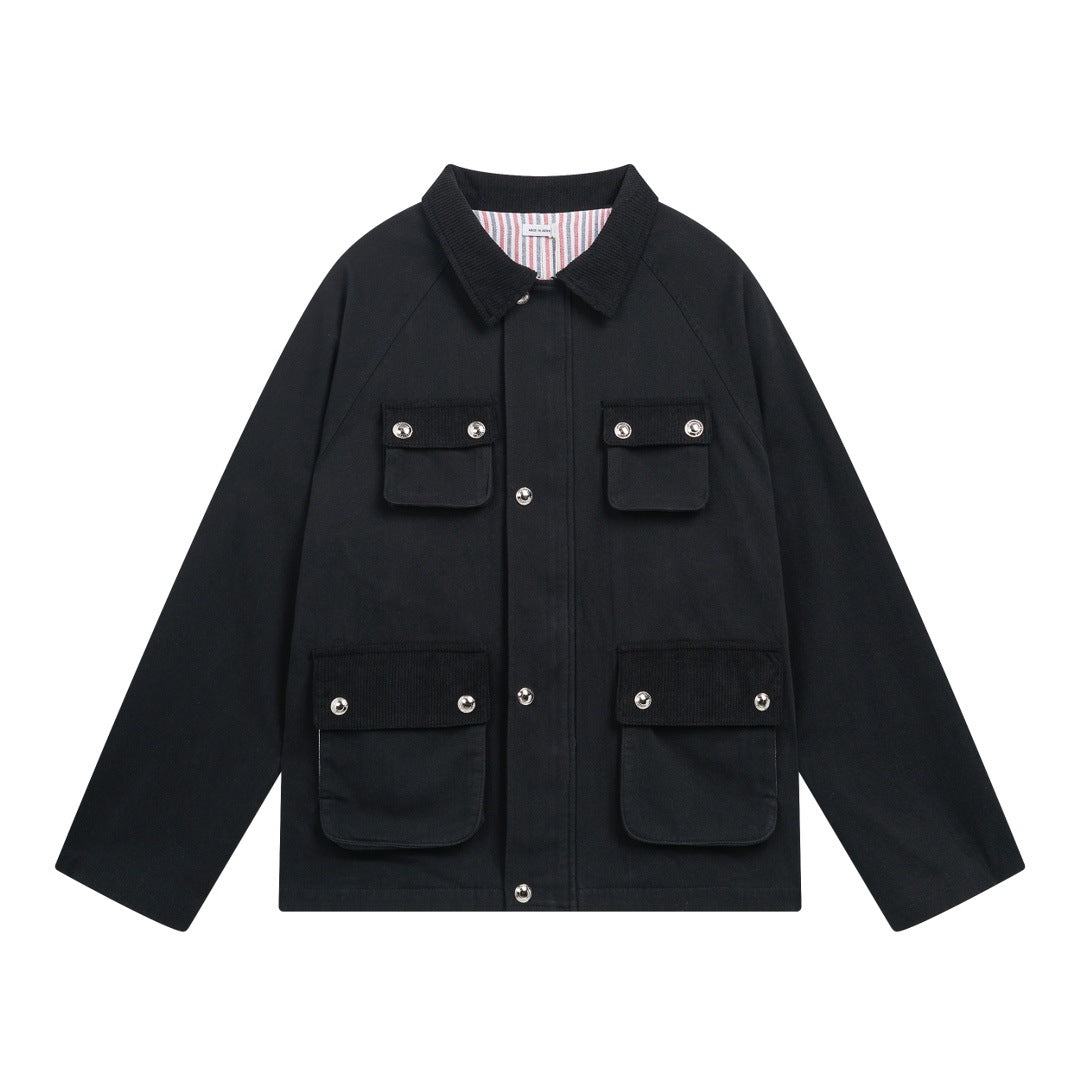 4 - Bar Utility Pocket Jacket with Signature Grosgrain Detail | Thom Browne