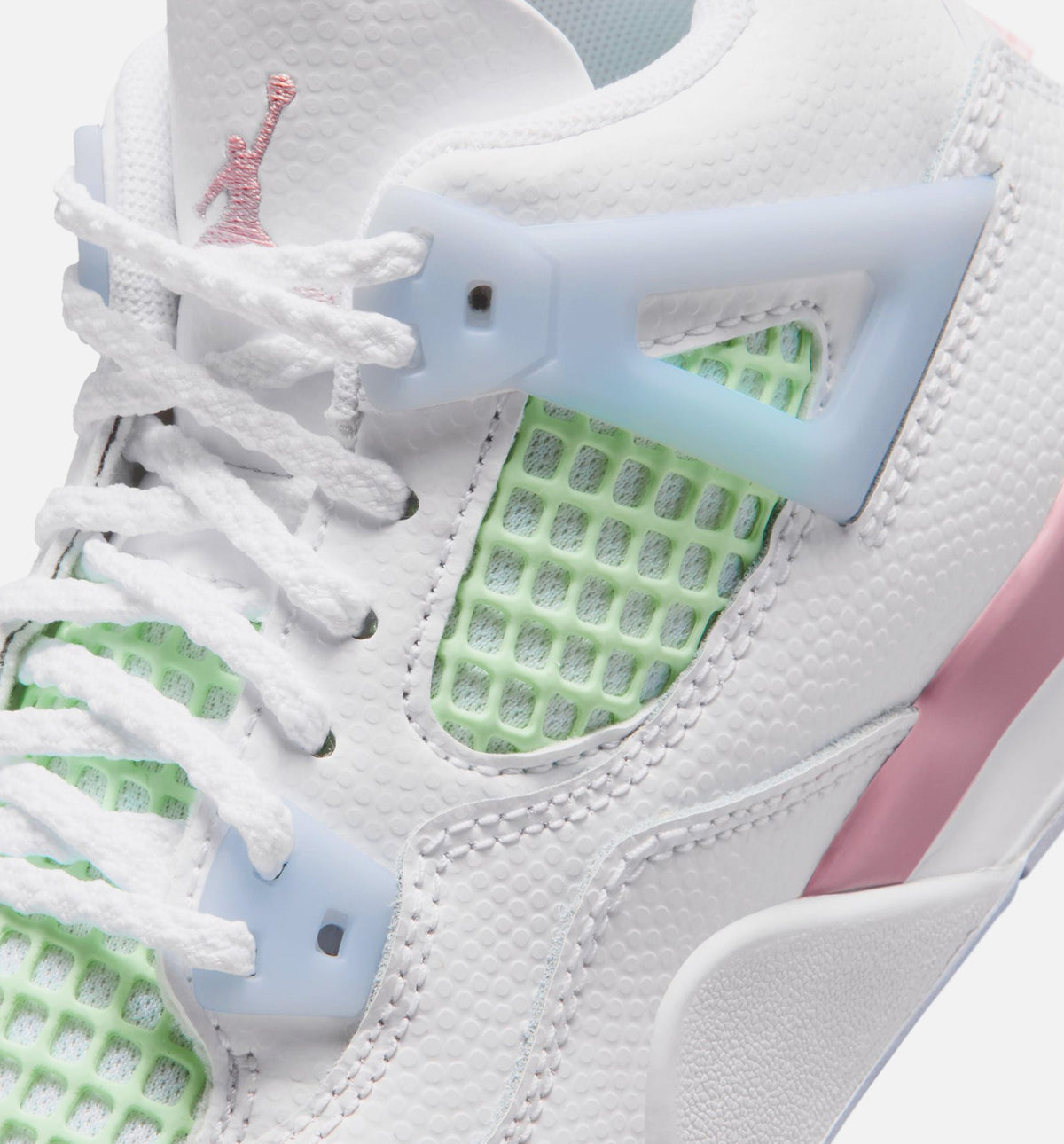 Air Jordan 4 Retro Medium Soft Pink Preschool Shoes - White Medium Soft Pink Half Blue