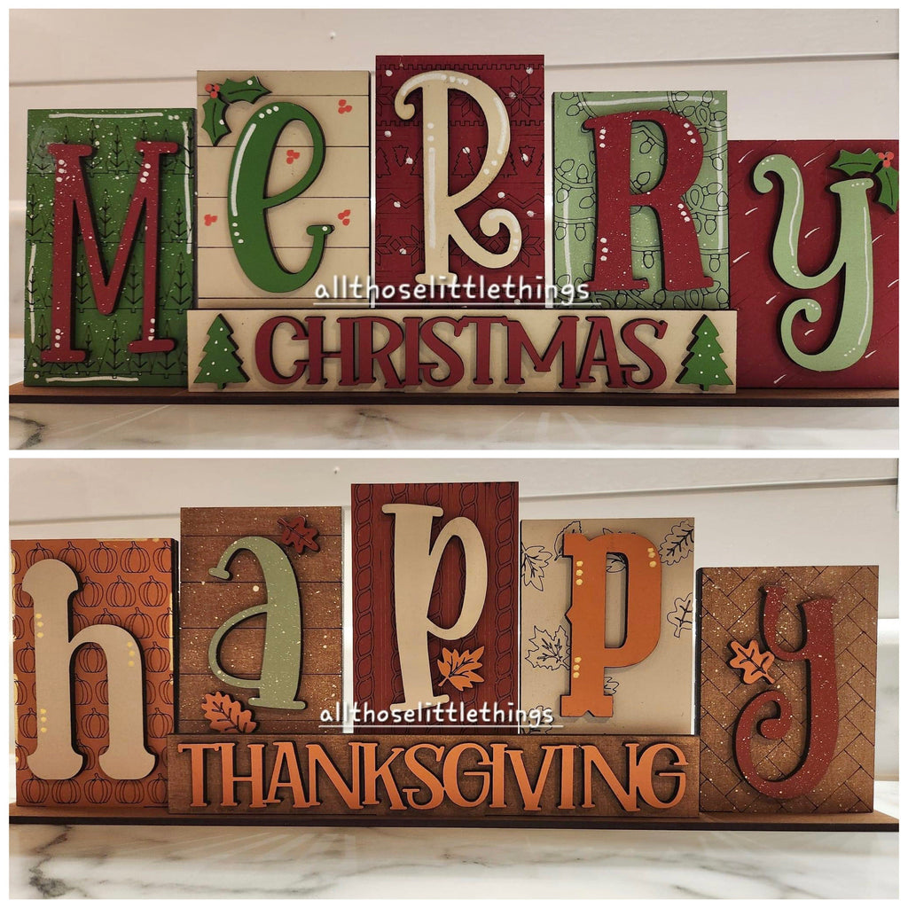 Thanksgiving Christmas Standing Reversible File SVG, Tiered Tray, Pumpkin, Autumn, Glowforge, LuckyHeartDesignsCo