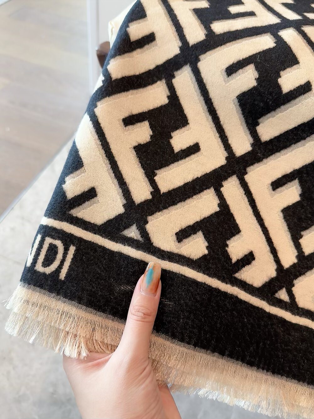 FENDI Black & Beige Monogram Scarf