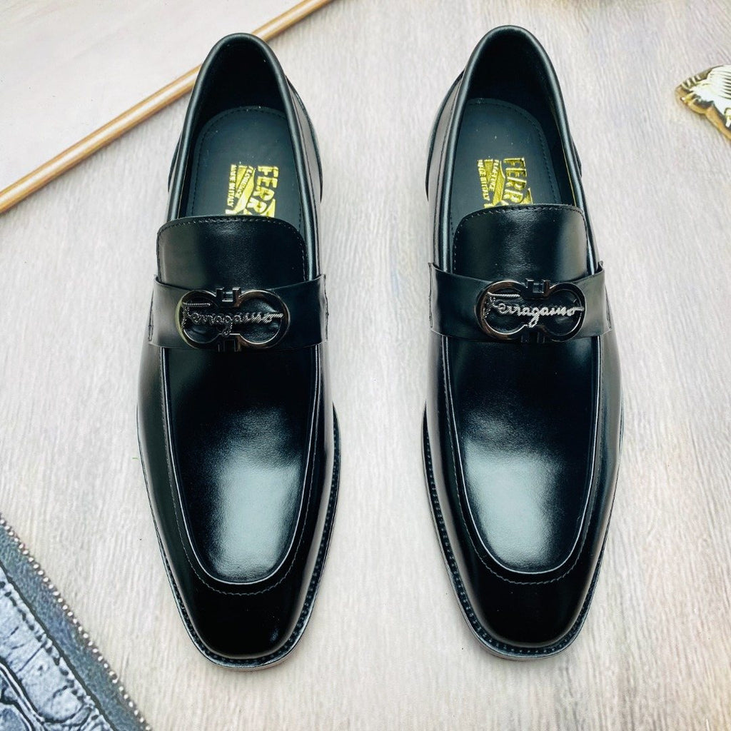 Ferragamo Black Metal-Accent Loafers