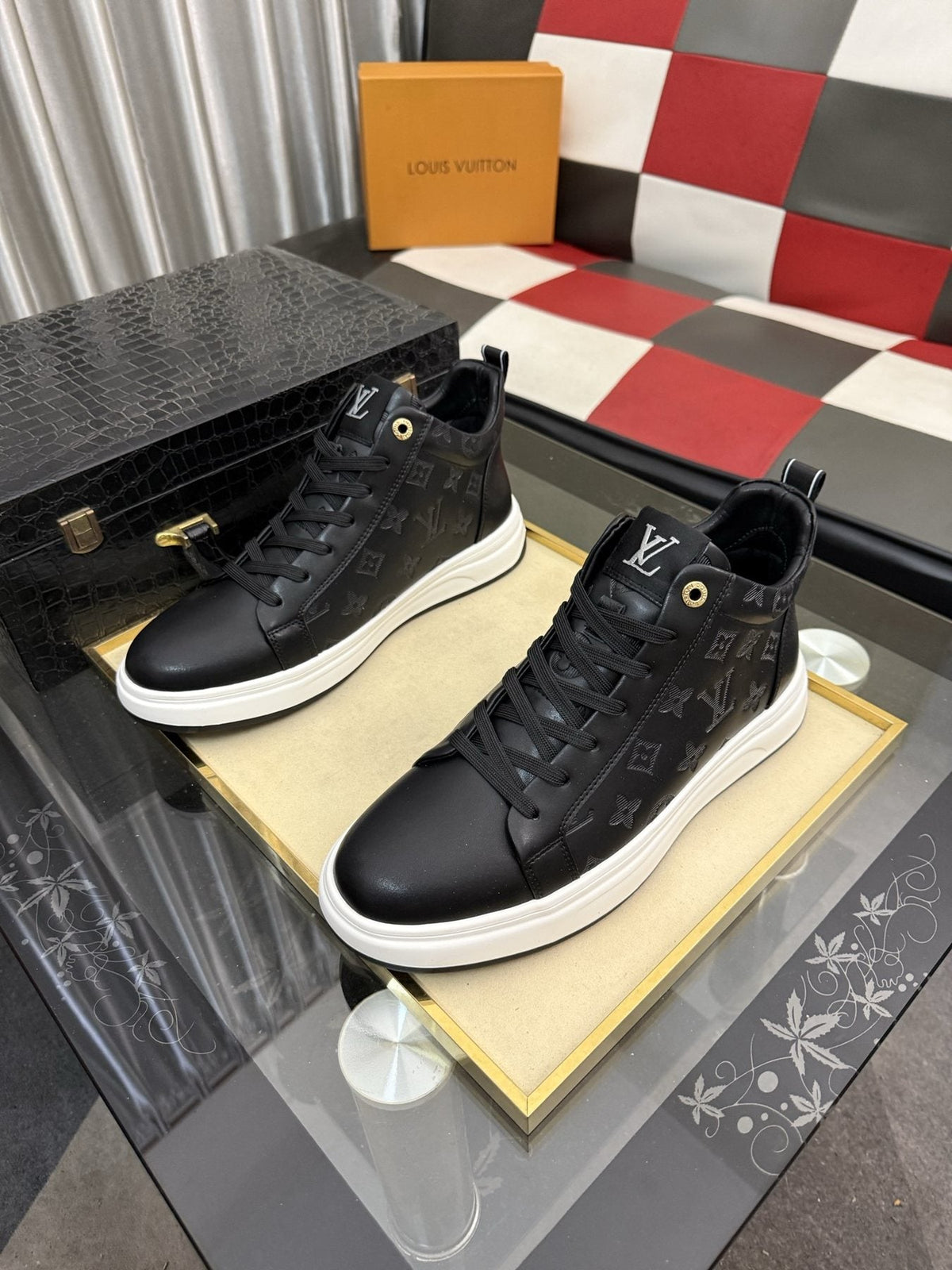Louis Vuitton Embossed High-Top Sneakers