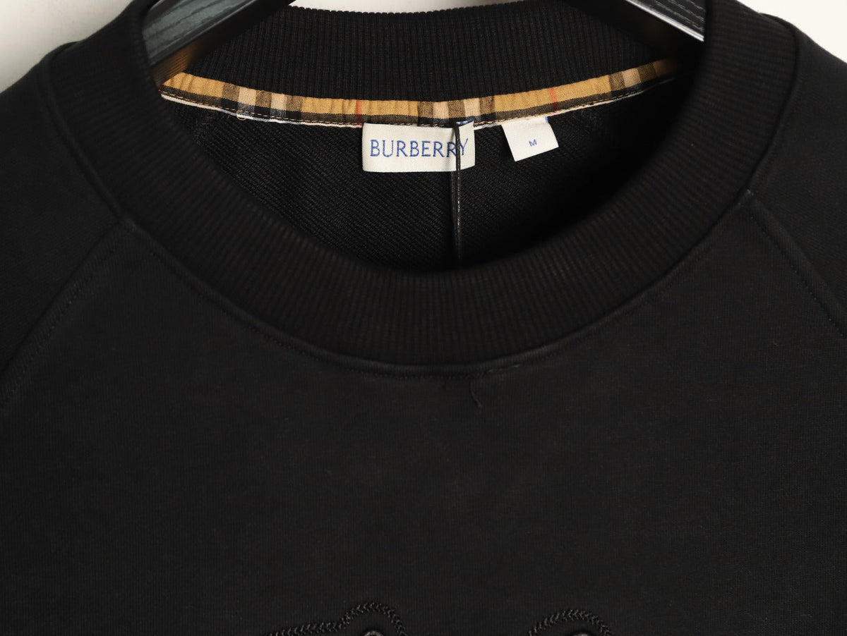 Burberry 26FW Black Signature Embroidered Check-Panel Crewneck Sweatshirt