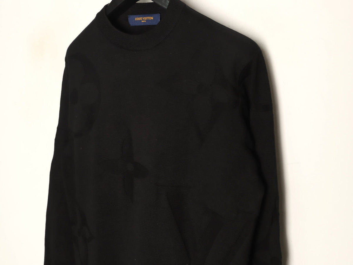 Louis Vuitton Tonal Relief-Style Crewneck Knit Sweater - Black